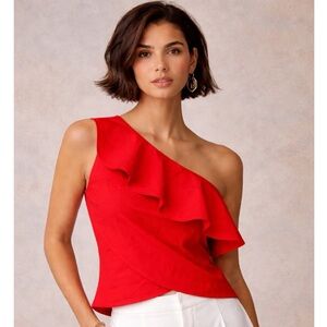 Love Moschino Red One Shoulder Ruffle Top Blouse Asymmetric Designer